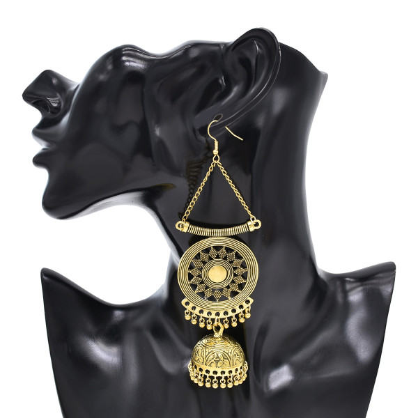 E-6682 New Vintage Bohemian Style Gold Bell Pendant Women's Fashion Metal Earrings