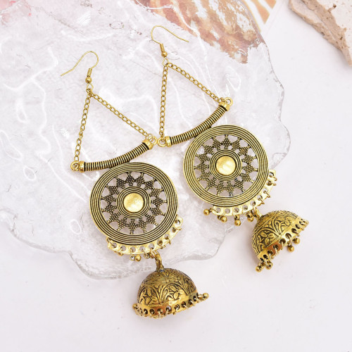 E-6682 New Vintage Bohemian Style Gold Bell Pendant Women's Fashion Metal Earrings