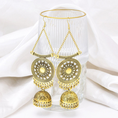 E-6682 New Vintage Bohemian Style Gold Bell Pendant Women's Fashion Metal Earrings