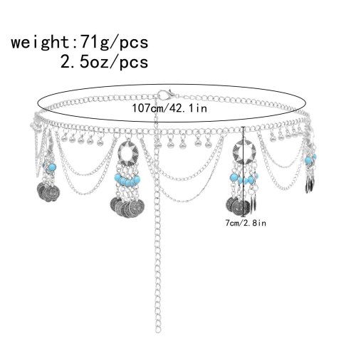 N-8270 Pendant Women Body Jewelry Vintage Coin Tassel Thin Waist Chains