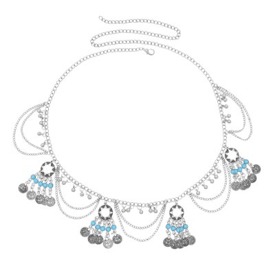 N-8270 Pendant Women Body Jewelry Vintage Coin Tassel Thin Waist Chains