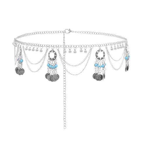 N-8270 Pendant Women Body Jewelry Vintage Coin Tassel Thin Waist Chains