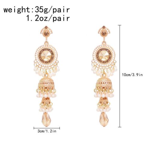 E-6683 New Black/Red/Red/Gold Four Crystal Inlaid Tassel Pendant Women's Fashion Earrings