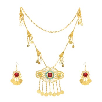 S-0108 Fashion Gold Coin Waistchain Necklace Earring Set for Women