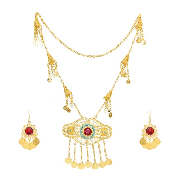 S-0108 Fashion Gold Coin Waistchain Necklace Earring Set for Women