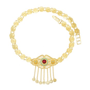 S-0108 Fashion Gold Coin Waistchain Necklace Earring Set for Women