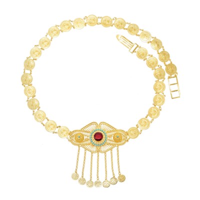 S-0108 Fashion Gold Coin Waistchain Necklace Earring Set for Women