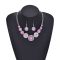 N-8108 Vintage Silver Purple Green Round Acrylic Gem Necklace Earrings Set