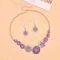 N-8108 Vintage Silver Purple Green Round Acrylic Gem Necklace Earrings Set