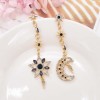 E-6686 Gold Rhinestone Crystal Star Moon Asymmetric Pendant Earrings for Women