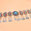 N-8278 New Colorful Acrylic Inlaid Fan Metal Carved Silver Women's Fashion Waistchain