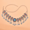 N-8278 New Colorful Acrylic Inlaid Fan Metal Carved Silver Women's Fashion Waistchain