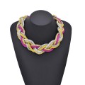 N-1032 European American Fried Dough Twists Three Color Bib Necklace