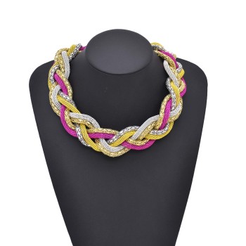 N-1032 European American Fried Dough Twists Three Color Bib Necklace