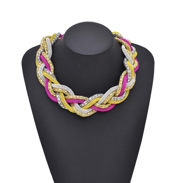 N-1032 European American Fried Dough Twists Three Color Bib Necklace