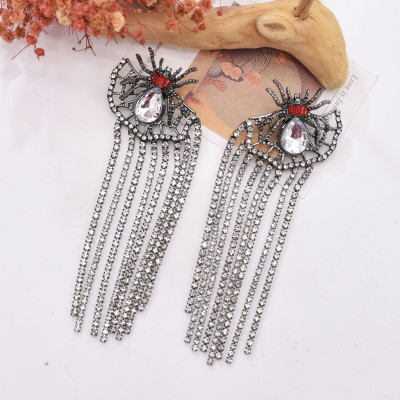 E-6687 Gun Black Rhinestone Crystal Animal Spiders Tassels Earrings for Women