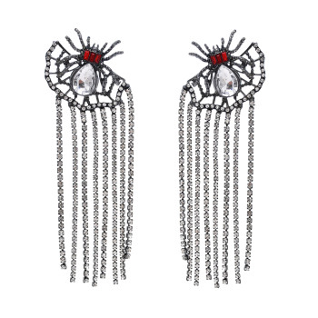 E-6687 Gun Black Rhinestone Crystal Animal Spiders Tassels Earrings for Women