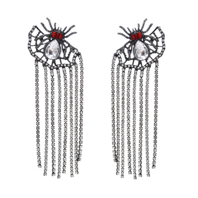 E-6687 Gun Black Rhinestone Crystal Animal Spiders Tassels Earrings for Women