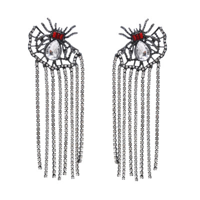 E-6687 Gun Black Rhinestone Crystal Animal Spiders Tassels Earrings for Women