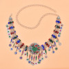 N-8282  Random colour Bohemian Colorful Acrylic Flower Women Belt Body Chain Inlaid Fan Metal Carved Silver Women's Fashion Waistchain