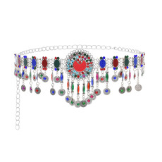 N-8282  Random colour Bohemian Colorful Acrylic Flower Women Belt Body Chain Inlaid Fan Metal Carved Silver Women's Fashion Waistchain