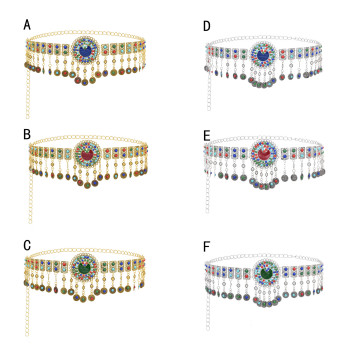 N-8281 Random colour Bohemian Colorful Acrylic Flower Women Belt Body Chain Inlaid Fan Metal Carved Silver Women's Fashion Waistchain