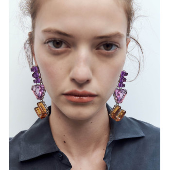 E-6688 Bohemian Romantic Punk 'I LOVE YOU' Pattern Dangle Earrings for Women
