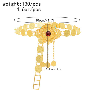 N-8284 Golden Carved Women Body Chains Coin Tassel Statement Waist Jewelry