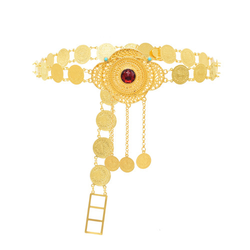N-8284 Golden Carved Women Body Chains Coin Tassel Statement Waist Jewelry
