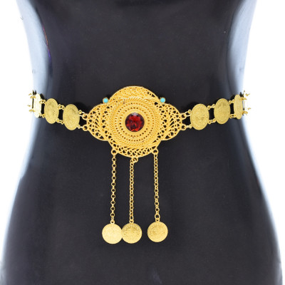 N-8284 Golden Carved Women Body Chains Coin Tassel Statement Waist Jewelry