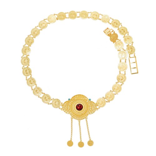 N-8284 Golden Carved Women Body Chains Coin Tassel Statement Waist Jewelry