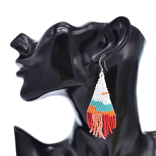 E-6691 Fashion Bohemian Small Acrylic Beads Long Tassel Dangle Earrings for Women