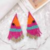E-6691 Fashion Bohemian Small Acrylic Beads Long Tassel Dangle Earrings for Women