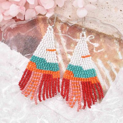 E-6691 Fashion Bohemian Small Acrylic Beads Long Tassel Dangle Earrings for Women