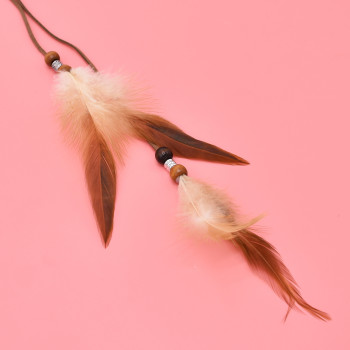 F-0430 Handmade Ethnic Rope Leather Brown Feather Headbands Wood Beads Boho Hair Accessories Fashion Jewelry
