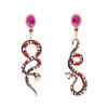 E-6693 Asymmetrical Snake Dangle Earrings Enamel Rhinestone Red Green Snake Pendant Earrings
