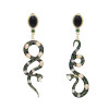 E-6693 Asymmetrical Snake Dangle Earrings Enamel Rhinestone Red Green Snake Pendant Earrings