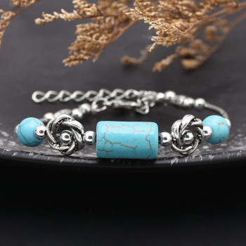 B-1318 Vintage Style Silver Turquoise Beads Bracelet for Girls