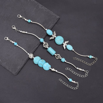 B-1318 Vintage Style Silver Turquoise Beads Bracelet for Girls