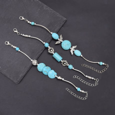 B-1318 Vintage Style Silver Turquoise Beads Bracelet for Girls