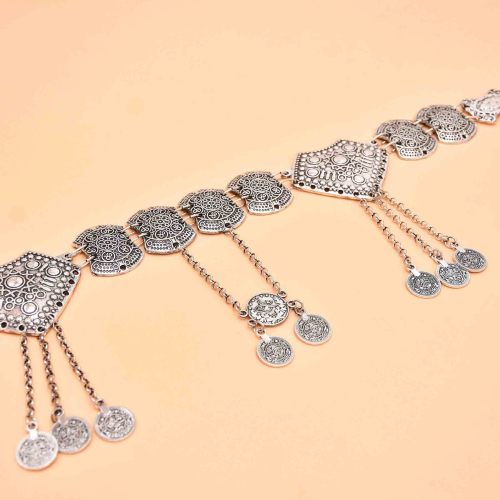 N-8289 Vintage Retro Silver Color Coin Tassel Women Belly Waist Chains