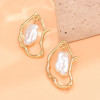 E-6696 New Unique and Irregular Shaped Metal Pearl Inlaid Women's Personalized Fashion Earrings
