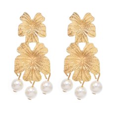 E-6698 Alloy Flower Women Earrings Pearl Tassel Baroque Wedding Elegant Earrings