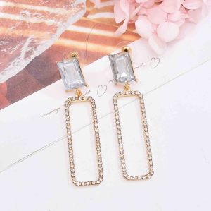 E-6699 Fashion Luxury Golden Square Full Crystal Dangle Earrings for Women