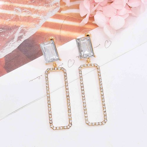 E-6699 Fashion Luxury Golden Square Full Crystal Dangle Earrings for Women