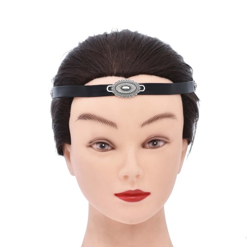 F-1157 Punk Style Black Leather Forehead Hair Accessories for Women Men