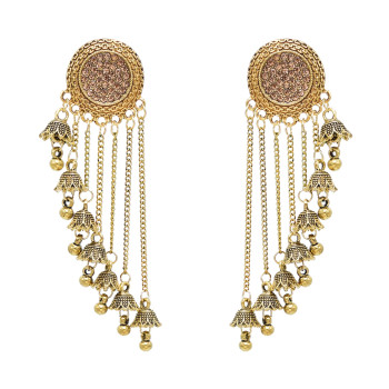 E-6705 Women's Boho Flower Long Chain Vintage personality Tassel Earrings  Elegant Metal Earrings
