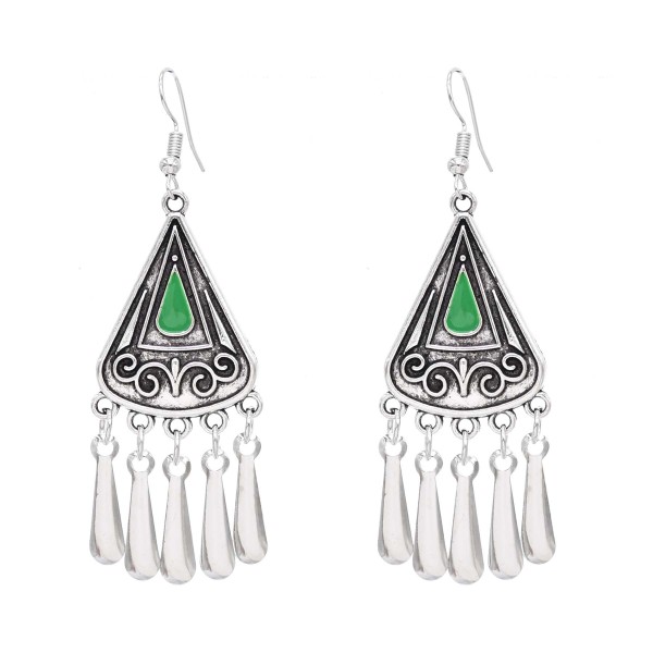 E-6710 Retro Tibetan Bohemian Ethnic Tassel Earrings Triangular Geometry Ethnic Earrings