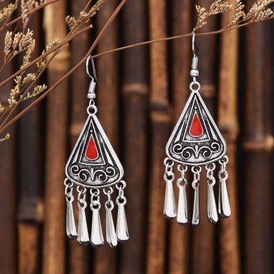 E-6710 Retro Tibetan Bohemian Ethnic Tassel Earrings Triangular Geometry Ethnic Earrings