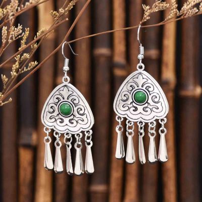 E-6709 Retro Tibetan Bohemian Ethnic Tassel Earrings Triangular Geometry Ethnic Earrings